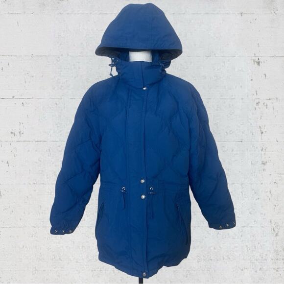 VTG LL Bean Goose Down Hooded Insulated Puffer Coat Zip Jacket Size L Blue - Picture 4 of 15